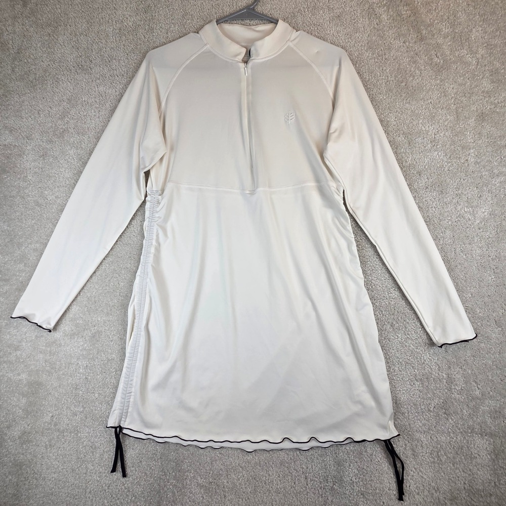 Coolibar Womens White UPF 50+ Quarter Zip Long Sleeve Swim Dress Size M